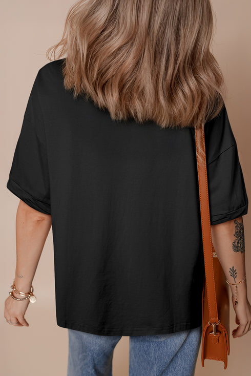 Black American Flag Inspired Bow Graphic Drop Shoulder T Shirt